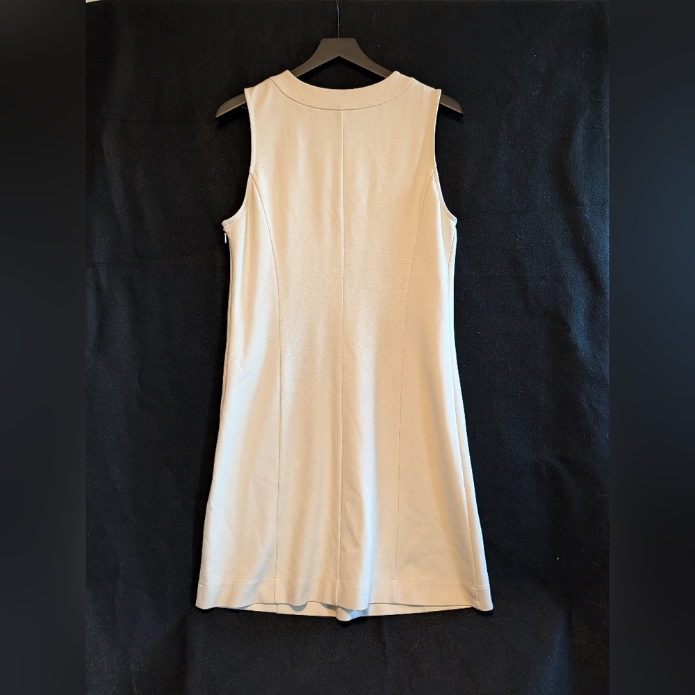 Boston Proper Elegant Cream Sleeveless Dress Chic Embellished Neckline Sheath 14 - Picture 3 of 4